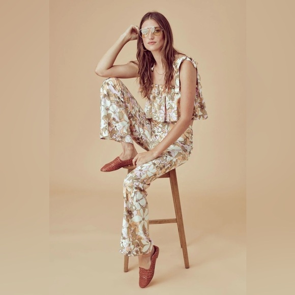 HP5💫 FOR LOVE & LEMONS Renata High Waist Pants Tan Floral - Picture 2 of 11